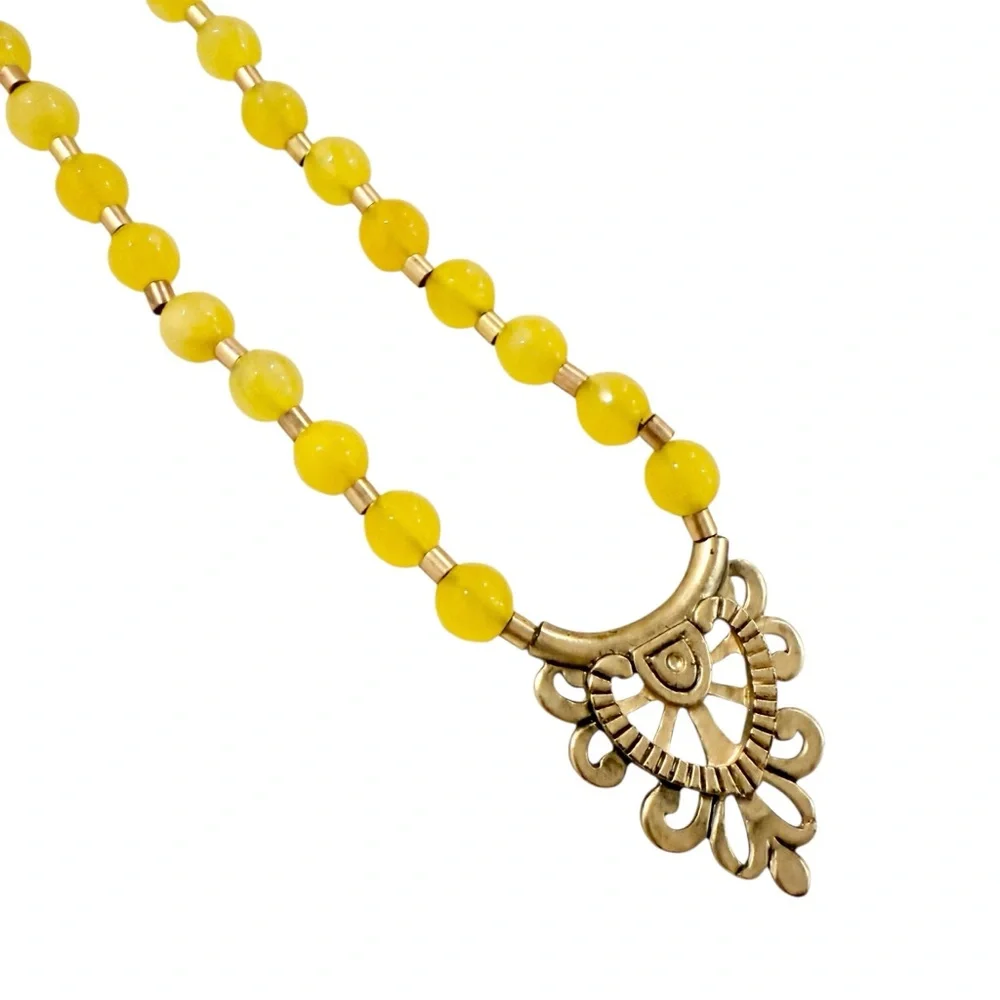 5 for $25!! Beautiful Yellow Beaded and Gold Chain Necklace